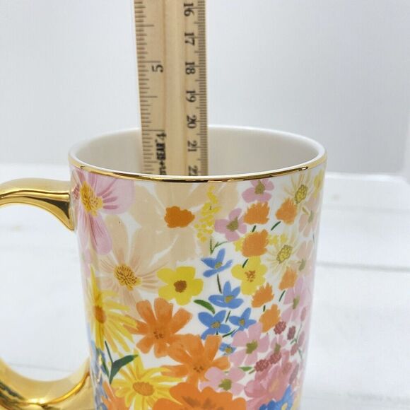 Rifle Paper Co Marguerite 12 oz Mug Anthropology Bright Floral Gold Handle Trim - Picture 4 of 7